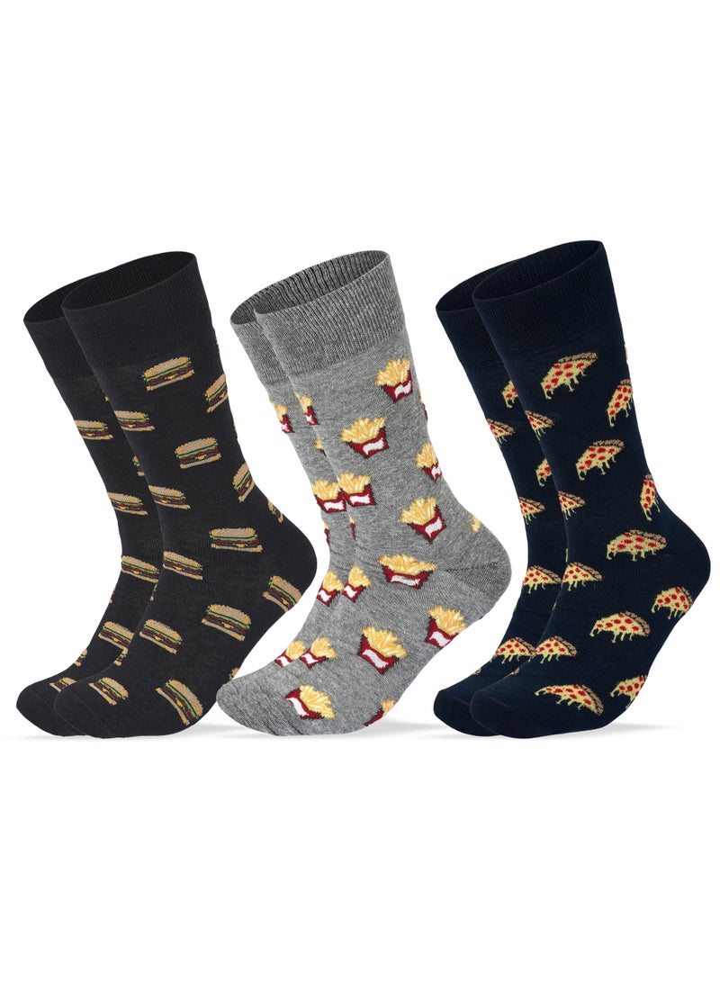 SAM SOCKS Men Set of 3 Long Casual Pizza Pattern Socks - Image 1